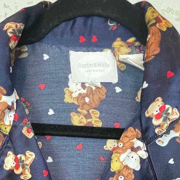 BAXTER & WELLS INTIMATES Satin Nightshirt Nightgown Teddy Bears Large Button Up - Picture 9 of 16